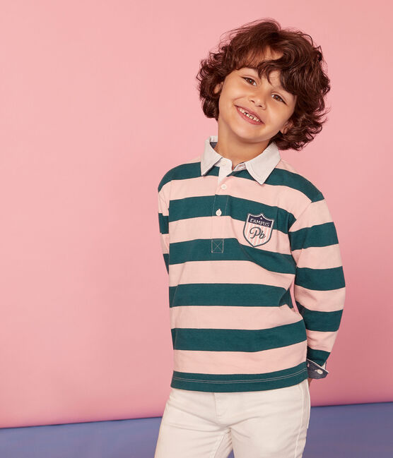 Kinder-Rugby-Poloshirt Jungen grün PINEDE/rosa ROSAKO