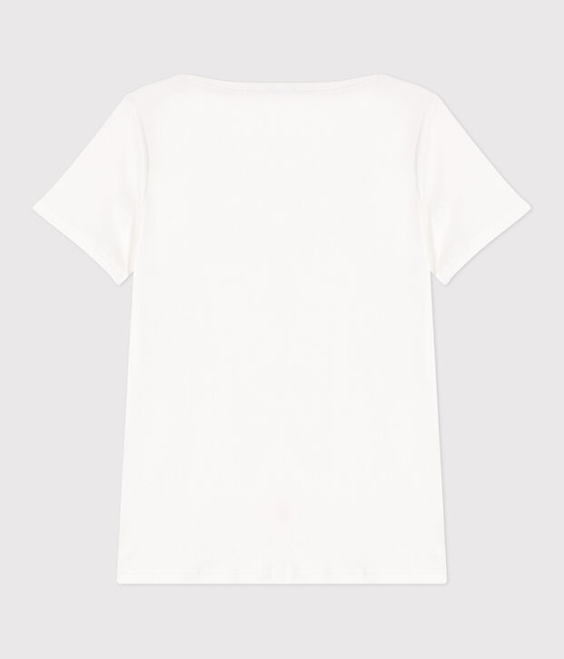 Kultiges Damen-T-Shirt mit Admiralskragen aus Baumwolle weiss