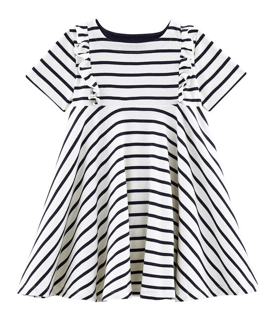 Kinder-Kleid für Mädchen beige COQUILLE/blau ABYSSE