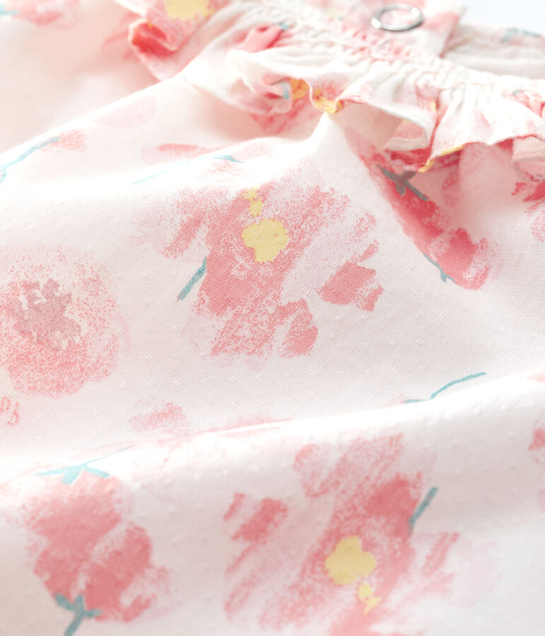 Kurz&auml;rmeliges Baby-Kleid aus Popeline f&uuml;r M&auml;dchen weiss/vielfarbig