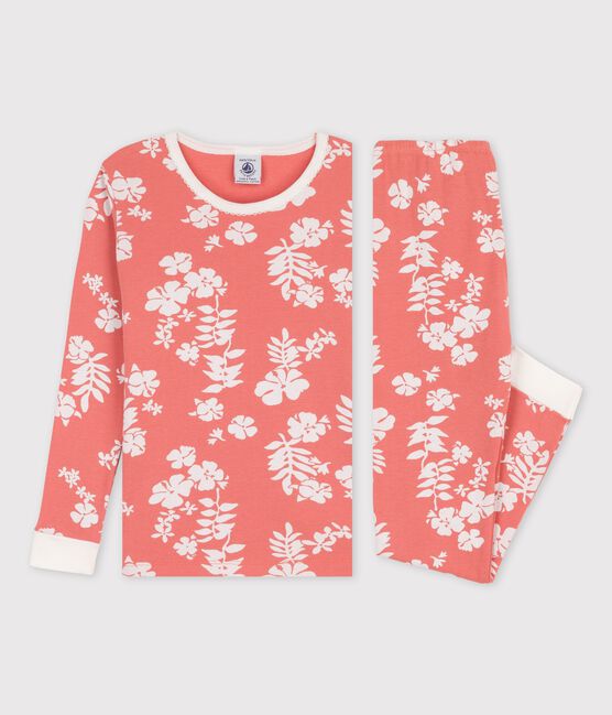 Kinderpyjama aus Baumwolle in schmaler Passform mit Hawaiimuster für Mädchen rosa PAPAYE/ MARSHMALLOW