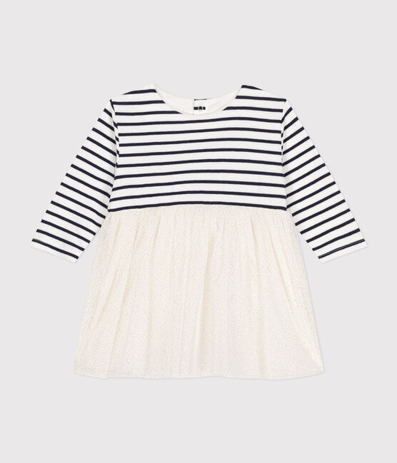 Gestreiftes Baby-Kleid aus Doppeljersey und Tüll weiss MARSHMALLOW/weiss MULTICO
