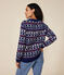 Damen-Pullover aus Woll-und Baumwolljacquard blau MEDIEVAL/weiss MULTICO