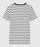 Klassisches Damen-T-Shirt mit V-Ausschnitt aus gestreifter Baumwolle weiss MARSHMALLOW/blau SMOKING