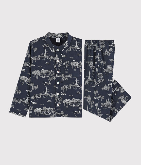 Kinderyjama aus Baumwolle mit Paris-Motiv für Jungen blau MEDIEVAL/weiss ECUME