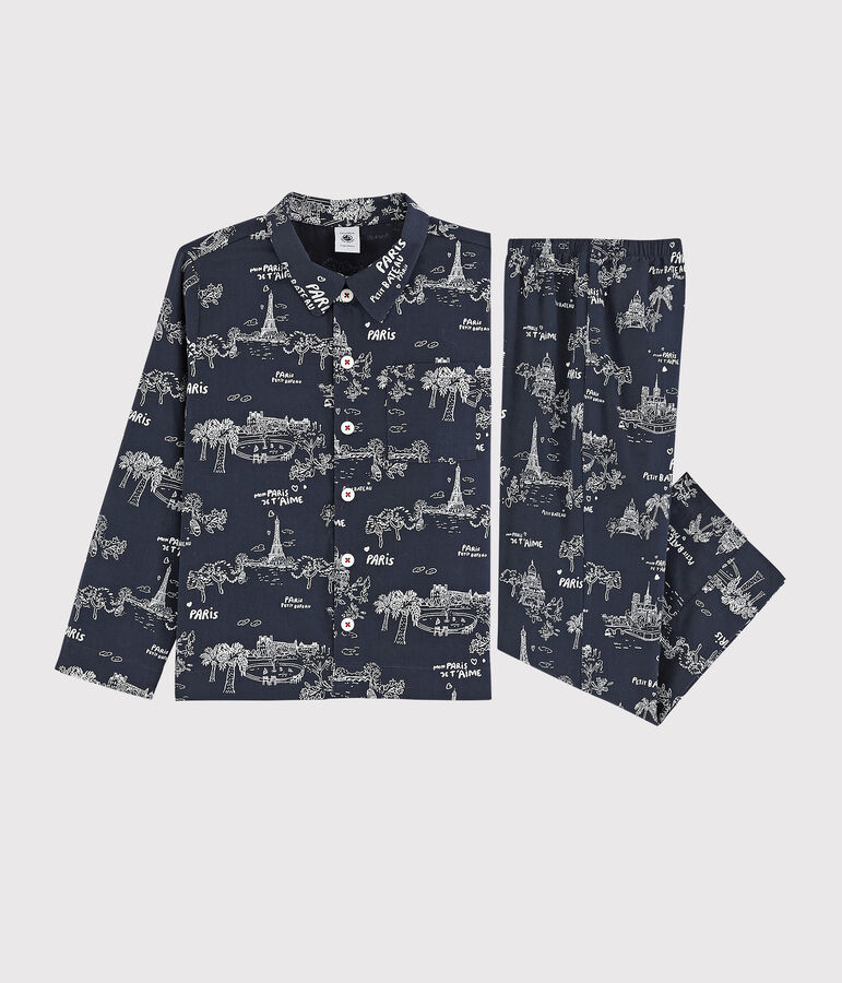 Kinderyjama aus Baumwolle mit Paris-Motiv f&uuml;r Jungen blau/weiss