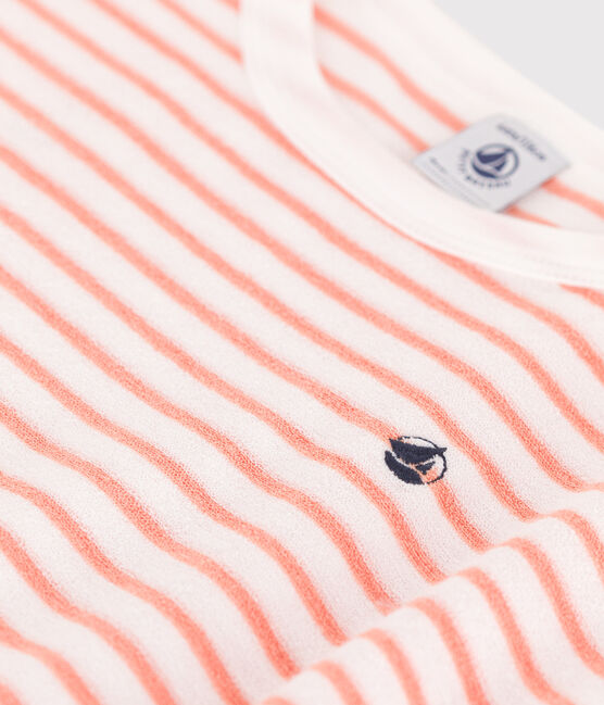 Kurzärmeliges Kinder-Kleid aus Baumwoll-Frottee mit Streifen  orange MARSHMALLOW/ ABRICOT