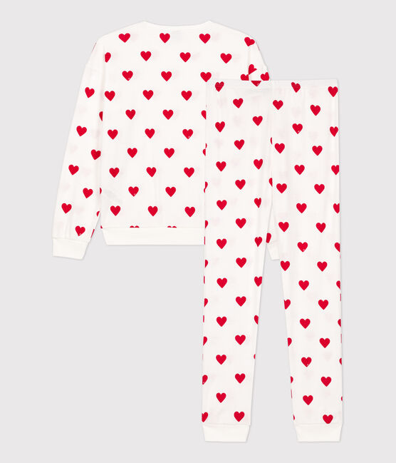 Damenpyjama aus Baumwolle, mit Herzchen weiss MARSHMALLOW/rot TERKUIT