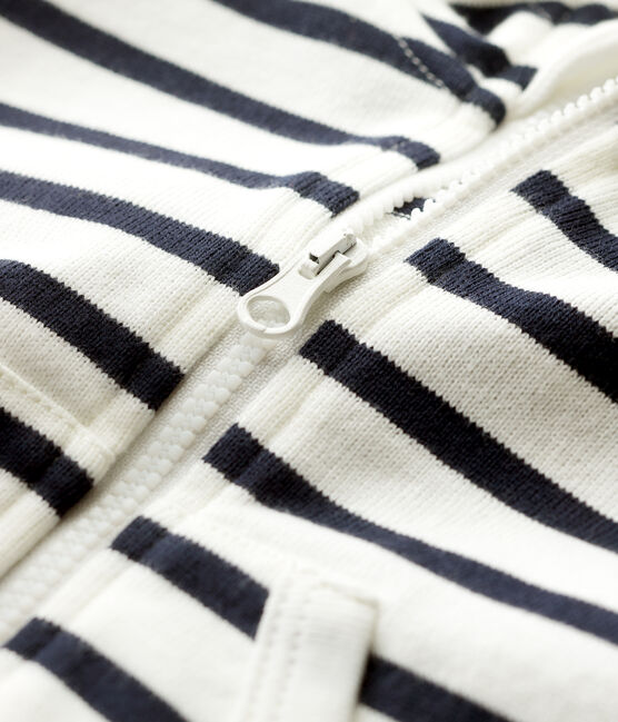 Baby-Kapuzensweatshirt aus Jersey für Jungen weiss MARSHMALLOW/blau SMOKING
