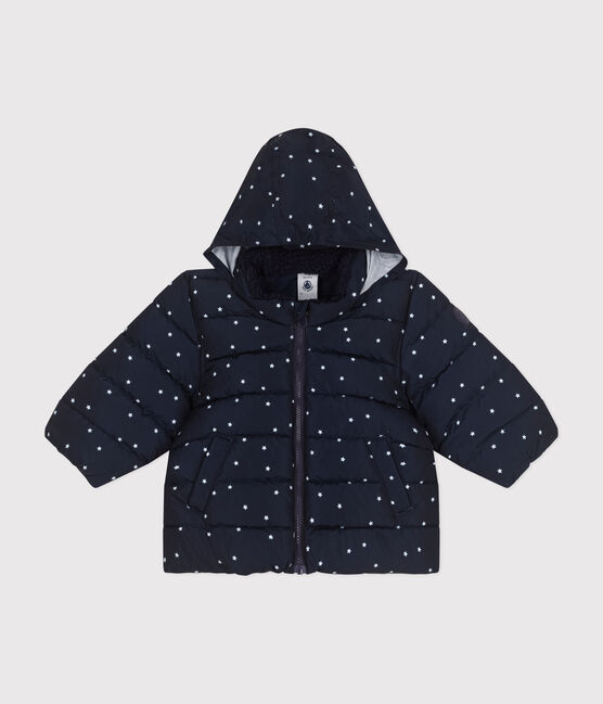 Gemusterte  Baby-Winterjacke mit einrollbarer Kapuze blau SMOKING/weiss MARSHMALLOW