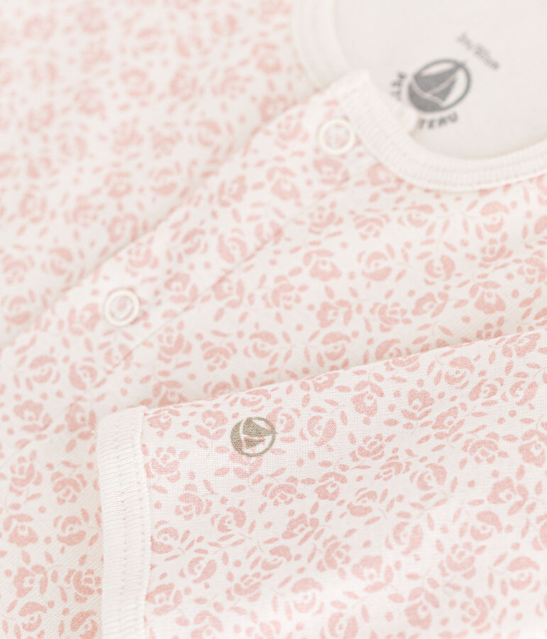 Bodyjama ohne F&uuml;&szlig;e aus Baumwolle weiss/rosa