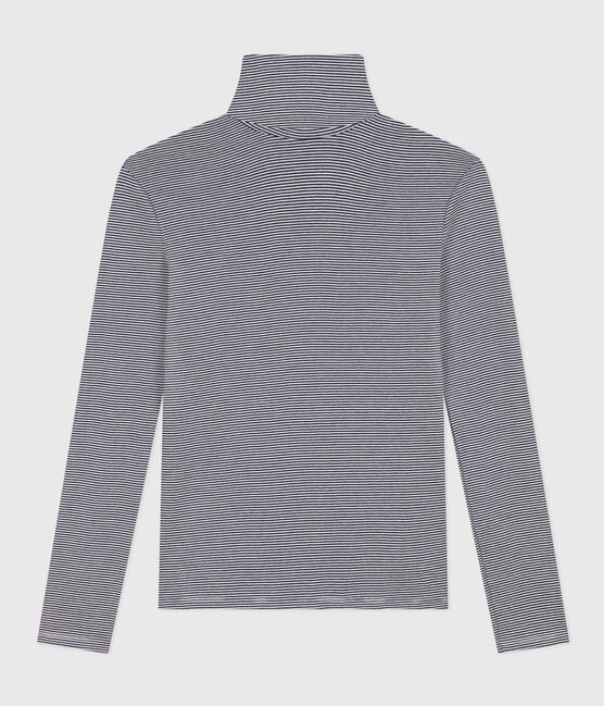 Damen-Rollkragenshirt "L'Iconique" aus Baumwolle blau SMOKING/weiss MARSHMALLOW