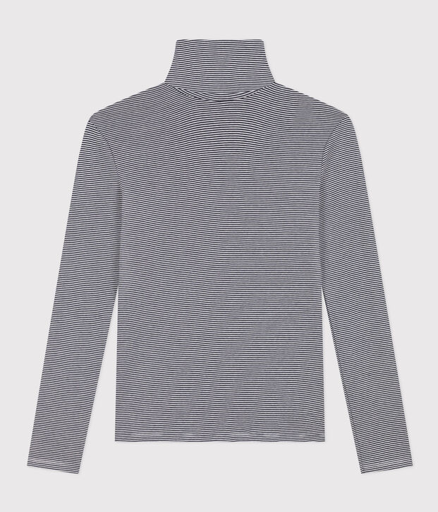 Damen-Rollkragenshirt L'Iconique aus Baumwolle blau/weiss