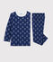Jacquard-Pyjama mit Yetimotiv aus Wolle/Baumwolle für Jungen blau MEDIEVAL/weiss MARSHMALLOW