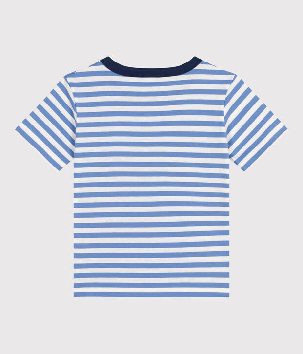 Gestreiftes Jungen-T-Shirt aus leichtem Jerseystoff blau/weiss