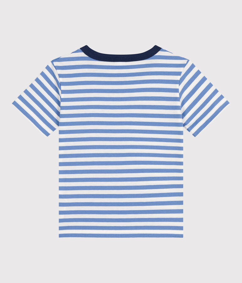 Gestreiftes Jungen-T-Shirt aus leichtem Jerseystoff blau/weiss