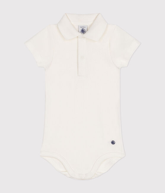 Kurzärmeliger Baby-Body mit Polokragen aus Baumwolle weiss MARSHMALLOW