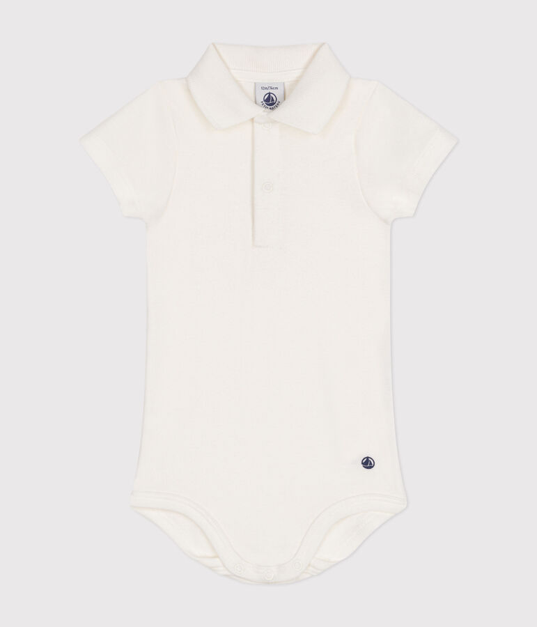 Kurz&auml;rmeliger Baby-Body mit Polokragen aus Baumwolle weiss