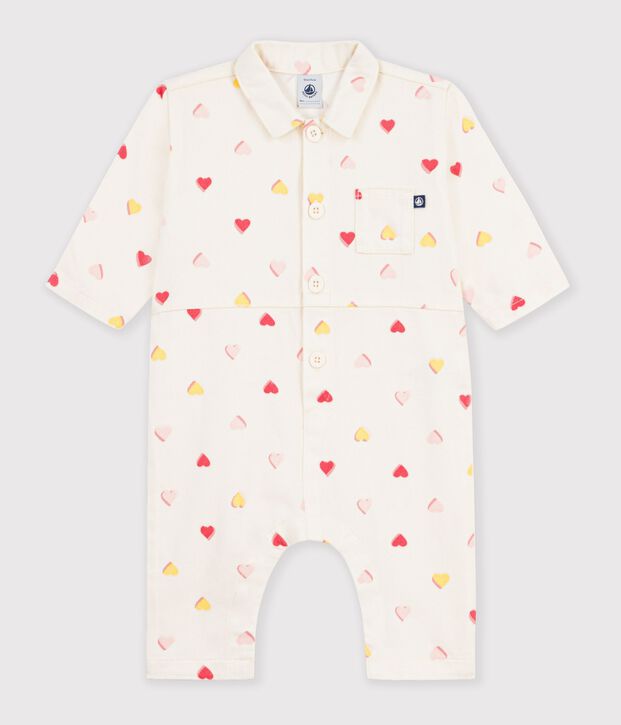 Langer Baby-Overall aus Baumwolle mit Herzmotiv naturfarben/vielfarbig