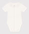 Kurzärmeliger Baby-Body aus Bio-Baumwolle mit Kragen weiss MARSHMALLOW