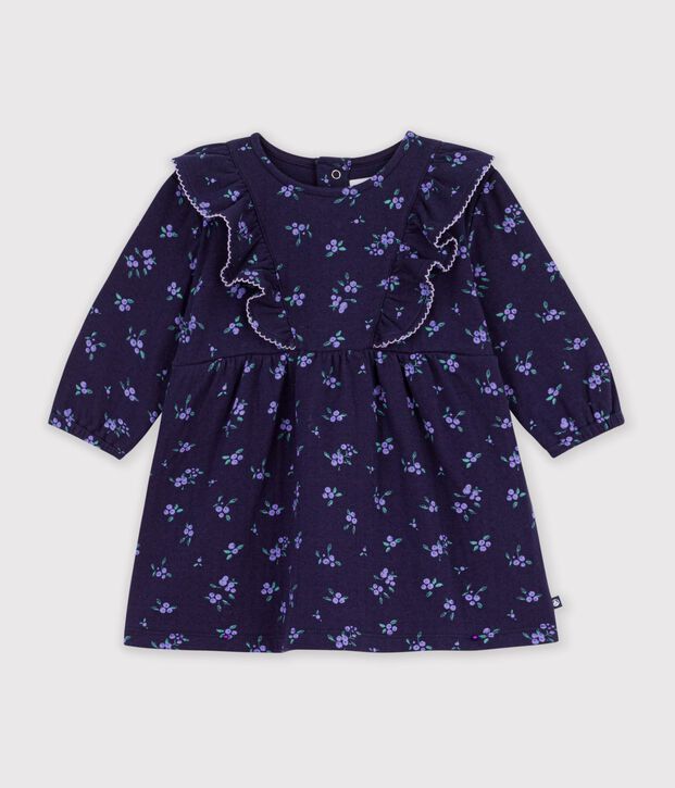 Lang&auml;rmeliges Baby-Kleid aus Baumwolle mit Blumenmuster blau/vielfarbig