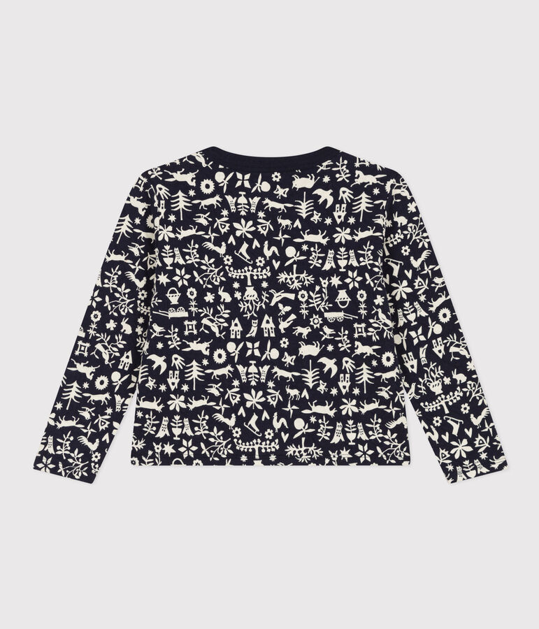 Kinder-Cardigan aus gestepptem Doppeljersey mit Aufdruck f&uuml;r M&auml;dchen blau/naturfarben