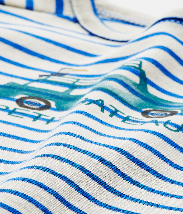 Kurzer Baby-Jungen-Einteiler mit Marinestreifen beige/blau