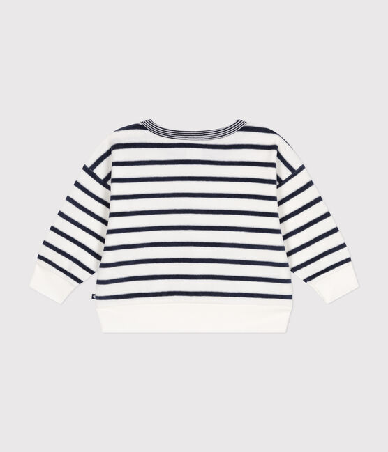 Baby-Sweatshirt aus Bouclette-Samt weiss MARSHMALLOW/blau SMOKING