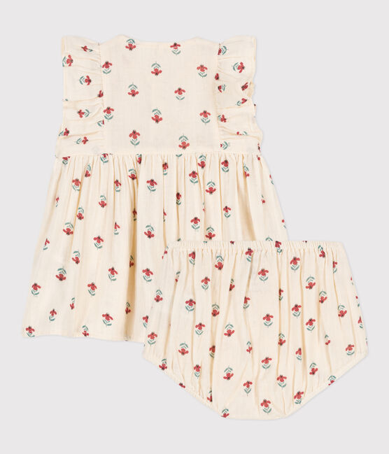 Babykleid mit Bloomers aus bedruckter Baumwollgaze weiss AVALANCHE/ MULTICO