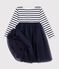 Lang&auml;rmeliges Kinder-Kleid aus Baumwolle und T&uuml;ll mit Streifen weiss/blau