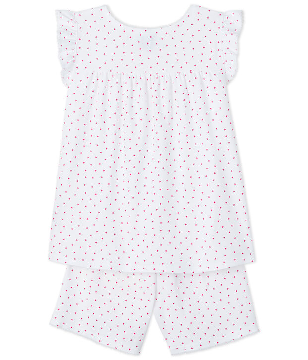 Kurz-Pyjama rosa aus Rippstrick f&uuml;r kleine M&auml;dchen weiss/rosa