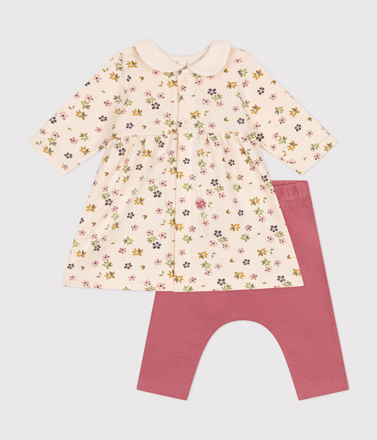 Baby-Kleid und Leggings aus Baumwolle naturfarben/vielfarbig