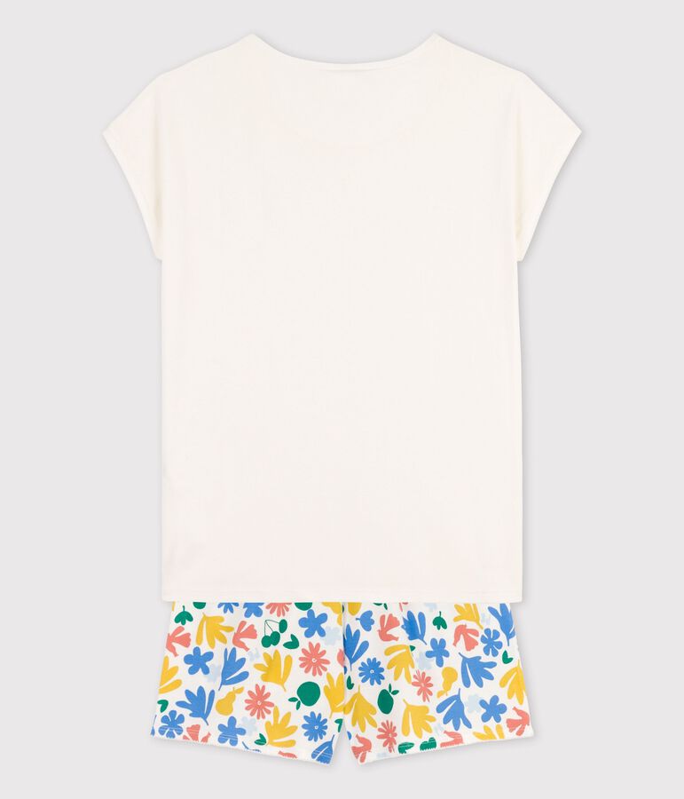 Kinder-Kurzpyjama aus Baumwolle f&uuml;r M&auml;dchen weiss/vielfarbig