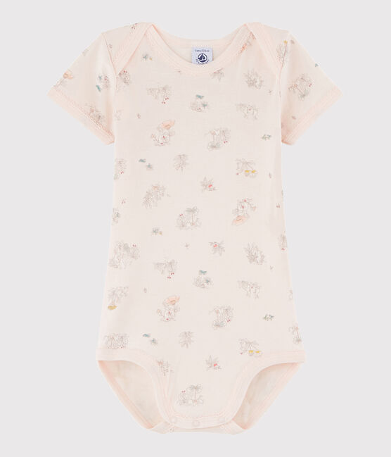 Kurzärmeliger Baby-Body Mädchen rosa FLEUR/weiss MULTICO