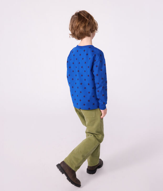 Lang&auml;rmeliges Kinder-T-Shirt aus bedruckter Baumwolle blau/blau