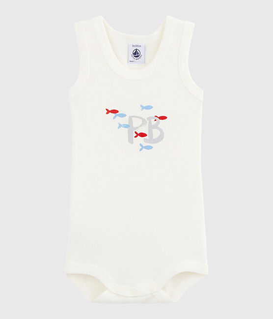 Ärmelloser Baby-Body Jungen weiss MARSHMALLOW