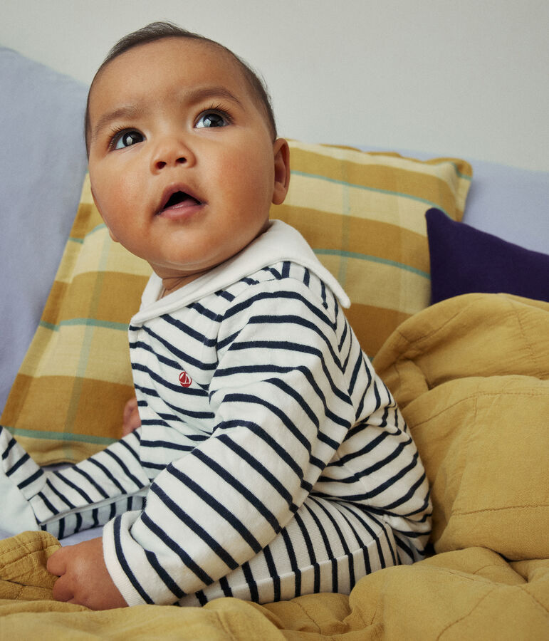 Strampler aus Doppeljersey weiss/blau