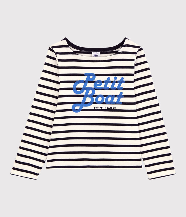 Streifenshirt aus Baumwolle f&uuml;r M&auml;dchen weiss/blau