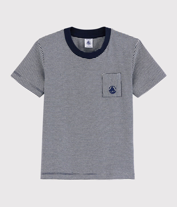 Kurz&auml;rmeliges Kinder-T-Shirt aus Baumwolle f&uuml;r Jungen blau/weiss