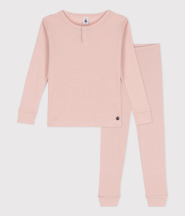 Einfarbiger Pyjama aus Baumwolle und Lyocell f&uuml;r kleine M&auml;dchen und Jungen rosa