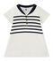 Gestreiftes Baby-Mädchen-Kleid aus schwerem Jersey weiss MARSHMALLOW/blau SMOKING