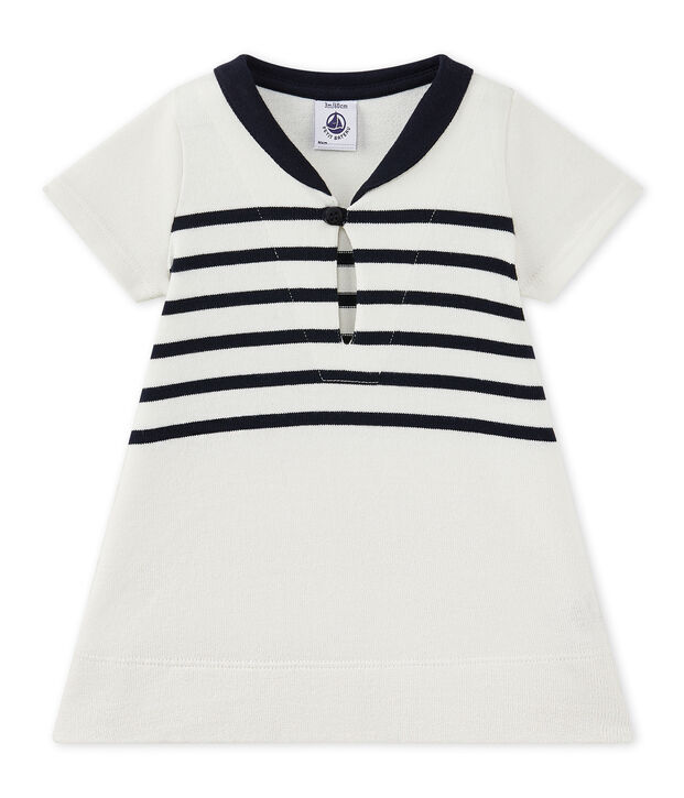 Gestreiftes Baby-M&auml;dchen-Kleid aus schwerem Jersey weiss/blau