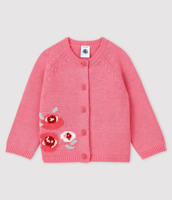 Baby-Cardigan für Mädchen mit Jacquard rosa CHEEK