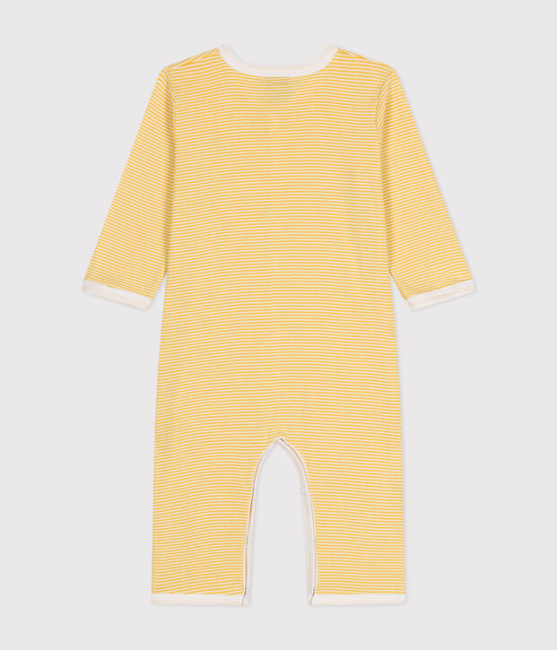 Lang&auml;rmelige, fu&szlig;freie Baby-Pyjamas aus Baumwolle gelb/weiss