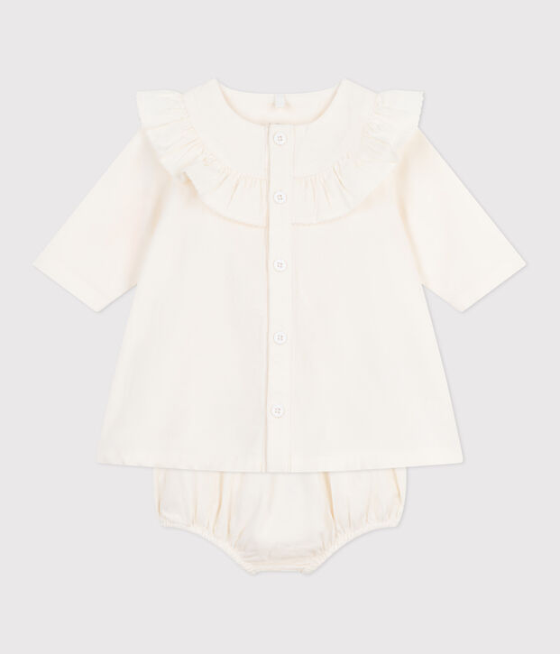 Baby-Festtagskleid aus besticktem Fein-Cord mit dazu passendem Bloomer MILK