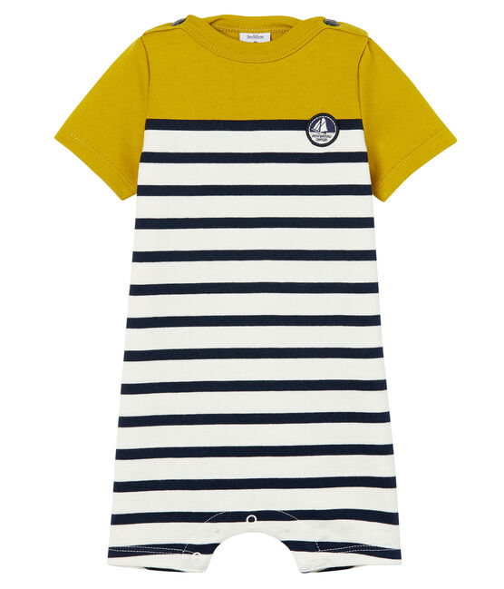 Gestreifter baby-kurzoverall aus schwerem jersey jungen gelb BAMBOO/weiss MARSHMALLOW/ SMOKING