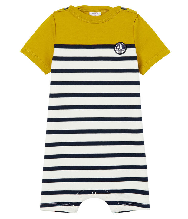 Gestreifter baby-kurzoverall aus schwerem jersey jungen gr&uuml;n/weiss/blau