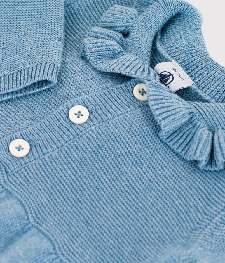 Baby-Kleid aus einfarbiger Wolle und Baumwolle blau