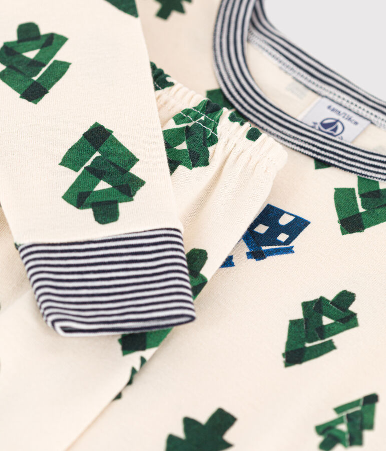 Kinderpyjama aus Baumwolle in schmaler Passform naturfarben/blau/vielfarbig