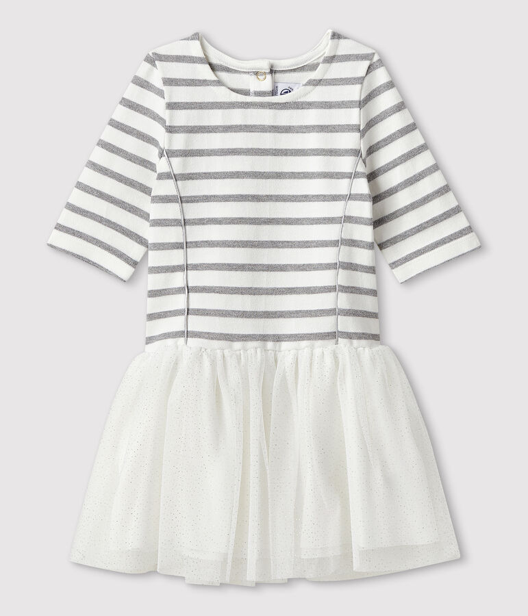 Kurz&auml;rmeliges Kinderkleid f&uuml;r M&auml;dchen weiss/grau